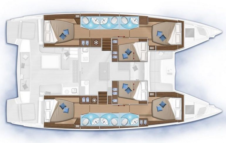 6-cabin layout of lagoon 50 catamaran
